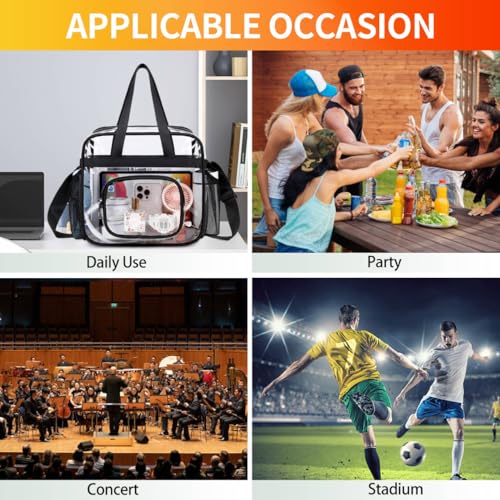 Clear Bags Stadium Approved,See Through Tote Bag+Shoulder Strap Large Transparent Bag - color: Small Size Black