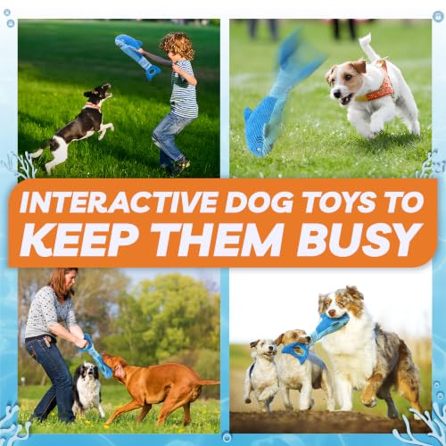 LEGEND SANDY Large Squeaky Dog Toys to Keep Them Busy, Interactive Plush Dog Toy,Crinkle Tug of War Dog Chew Toy for Small, Medium, and Large Dogs | Soft Plush Pet Toy，Puppy Chew Toy for Small Medium Large Breeds for Teething - color: Blue Shark