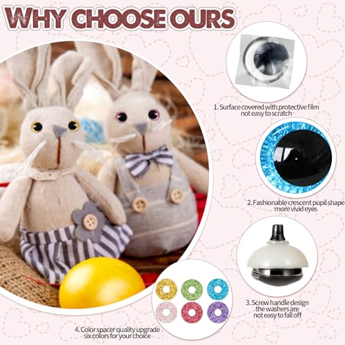 MUCUNNIA 120pcs 10mm 3D Glitter Safety Eyes for Crocheting with Washers Moon Crochet Amigurumi Eyes for Crochet Animals Craft Eyes Doll Eyes Stuffed Crochet Eyes for Crafts Gift for Crochet Lovers - size: 10mm