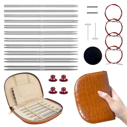 Lewhoo Circular Knitting Needles Set 2.0~5.0mm Silver | 11 Pair Interchangeable Stainless Steel Circular Needle for Knitting with 4 Cables Bag - color: silver