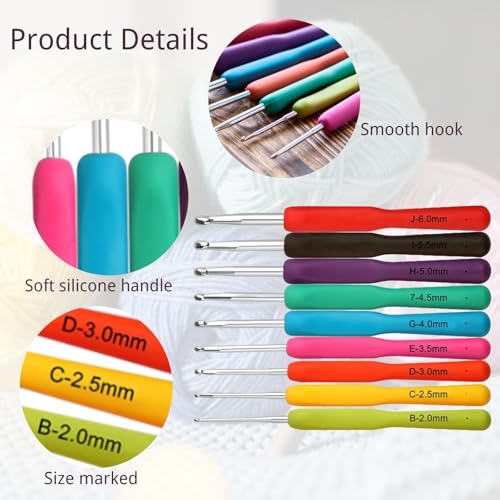 Blingcute Ergonomic Crochet Hook Set with Case, 82 PCS Crochet Starter Kit (0.6–10mm), Aluminum Hooks with Soft Grip, Complete Crochet Set for Beginners & Chunky Yarn - color: Lake blue
