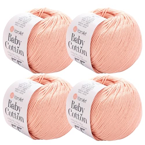 YarnArt Baby Cotton Yarn 4-Pack – Soft Knitting Yarn for Baby & Summer, 50% Cotton 50% Acrylic, 1.76 Oz Each, 180.44 Yds/Skein – Ideal for Amigurumi & Crochet Projects (412) - color: 412