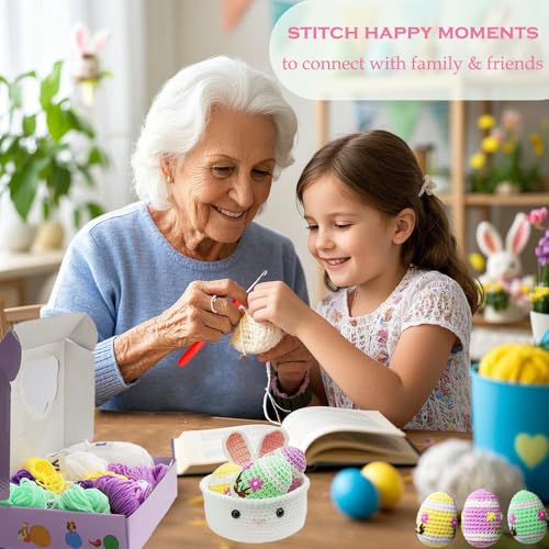 Yarniss Crochet Kit for Beginner, Easter Crochet Starter Kit for Eggs & Basket with Video Tutorials,Learn to Crochet Set - color: Easter Egg
