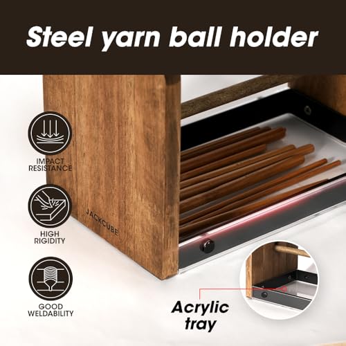 J JACKCUBE DESIGN Wooden Yarn Holder with Storage Tray and 12 Crochet Hooks, Anti-Slip Yarn Dispenser for Knitting & Crochet, Portable Organizer for Craft Supplies(Black) - MK1310A - color: Black