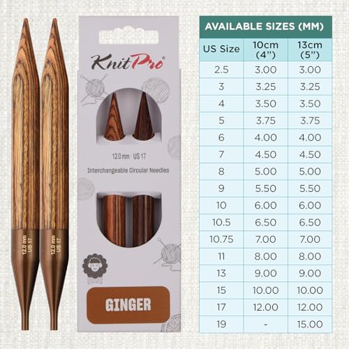 KnitPro Ginger Interchangeable Circular Needles 5" (13cm) | US Size 17 (12mm) - size: US 17 (12mm)
