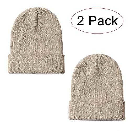 NPJY Unisex Beanie for Men and Women Knit Hat Winter Beanies | Warm-Keep & All-Size, Comfortable & Durable, Soft for Winter Weather - color: 2 Packs Darkbeige
