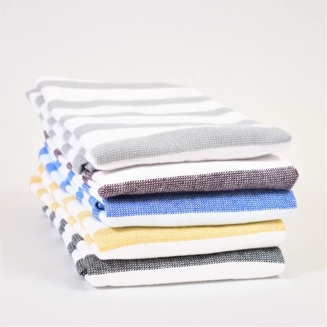 Realm 17" x 27" 100% Cotton Kitchen Towel (4 Pack) | Stripe Pattern Ochri Yellow | Soft, Plush & Absorbent with Solid White Backing - color: Ochri, style: Stripe Kitchen Towel