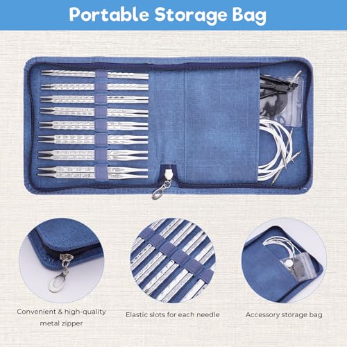 BsHooker Interchangeable Square Knitting Needles Set with Case 3.5mm-8mm | 8 Pairs Circular Aluminum Knitting Needles,4 Cables,Ergonomic Needles Kit