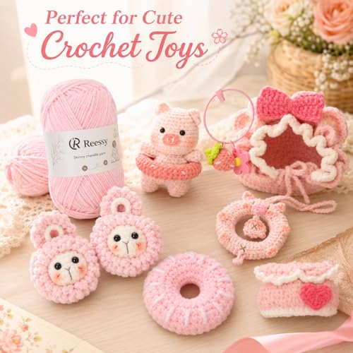 Skinny Chenille Yarn for Crocheting - 6 Pack of 50g/158yd (948yd Total) - Soft Matte Thin Chenille CYC #2 - Fine Weight Baby Yarn for Plush Toys, Baby Blankets & Small Crafts(Soft Pink) - color: Soft Pink