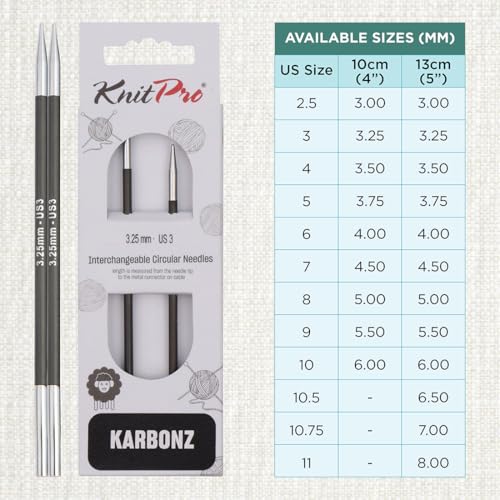 KnitPro Karbonz Interchangeable Circular Needle 5" (13cm) | US Size 3 (3.25mm) - size: US 3 (3.25mm)