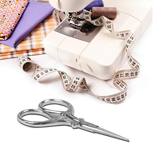 Vintage Embroidery Scissors 3.6 inch Sharp Mini Crochet Cross Stitch Travel | Craft Scissors Shears for Crafting Fabric Scissor for Art Work Threading Needlework DIY Tools with Leather Scissor Cover - color: Silver