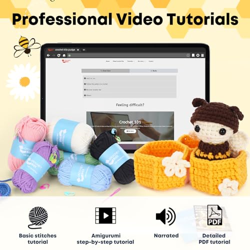 Crochet Kit for Beginners Adults - Bee Grow Up Starters Crochet Kit, Beginners Crocheting Kitting for Adults Teen, DIY Craft Gifts with Crochets Yarns, Hook, Step-by-Step Video, Instruction - color: Bee grew up