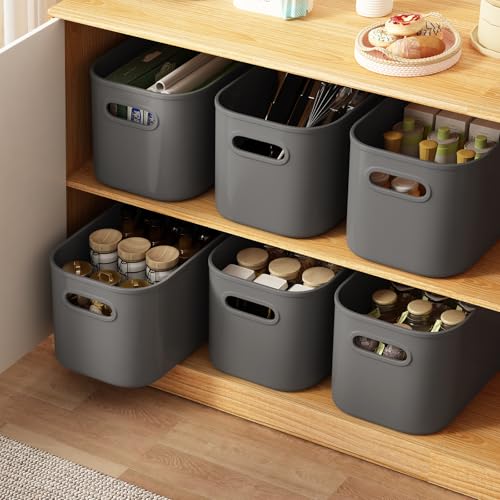 ORGIDOL 8 Pack Dark Grey Storage Bins with Lids Stackable Storage Container for Organizing, Storage Boxes with Handle for Shelves, Cute Organizer Bins for Craft, Snacks, 9.85x6.9x5.7 inch - color: Dark Grey, size: 8 Pack