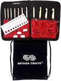 ChiaoGoo T-Spin Tunisian 5.7-Inch Complete 1500-C Crochet Hook Set | US E, F, G, 7, H, I, J, K, L, M, N, Pointy Head, Stainless Steel Join, 4 Red Twist Cables, Project Bag