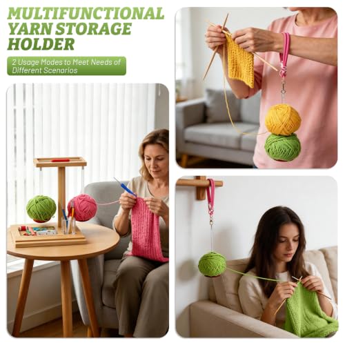 2 in 1 Yarn Holder for Crocheting, Knitting & Yarn Spinner, Crochet | Wooden Yarn Spinner with Magnetic Rotating Mechanism, Crochet Accessories, Portable Yarn Holder, Birthday Gifts for Women