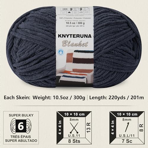 #6 Super Bulky Blanket Yarn for Crocheting - 4 Skeins(Each 10.5oz/300g, 220yds/201m), Chunky Chenille Thick Plush Big Soft Yarn for Crocheting Knitting Blankets, Charcoal Grey - color: Charcoal Grey