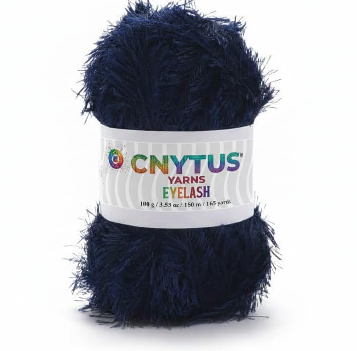 Premium Eyelash Fun Fur Yarn - Ultra Soft Fuzzy Faux Fur Novelty Thread for Knitting & Crochet | Chunky Multi Color Craft Supplies - 3.53 Oz (100g), 165 Yrds (150m) (1Skein, Night Blue) - color: Night Blue