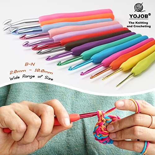YOJOB 2-Pack Size J / 6mm, K / 6.5mm Crochet Hooks, Ergonomic Crochet Hook | Super Smooth Knitting Needles with Soft Rubber for Beginner and Advanced (6.0mm, 6.5mm) - size: 6mm, 6.5mm