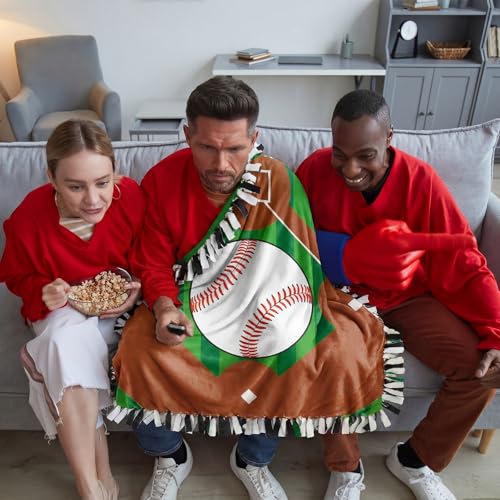 Chumia 2 Pcs/1 Set Baseball Tie Blankets Craft Kit 57 x 57 Inch Baseball DIY No Sew Fleece Blanket Red and White Sports Ball No Sew Fabric Tie Knot Throw Craft Gift for Sports Theme Party Favor - style: Red and White Baseball