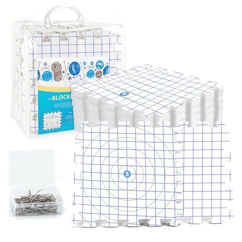 Yiitoll Blocking Mats for Knitting，2 in 1 Double Side-9 Packs,100 T-Pins | Extra Thick Knitting Blocking Mats with Grid Radial Lines,Crochet Blocking Board for Needlepoint or Crochet with Storage Bag - color: 2 IN 1 Double Side