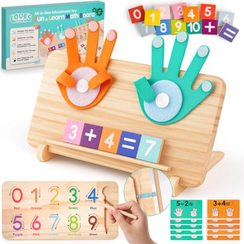LovesTown Montessori Finger Counting Math Manipulative, Number Blocks Toys | Double-sided Board with Pen Sot, Stylus Stays Secure. Math Toy for Kindergarten, Homeschool, and Fine Motor Practice