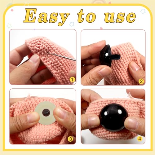 TOAOB 8pcs 40mm Large Safety Eyes for Amigurumis Plastic Crochet Safety Eyes with Washers Black Crafts Eyes for DIY Crocheting Animals Making Supplies - color: Black, size: 40mm