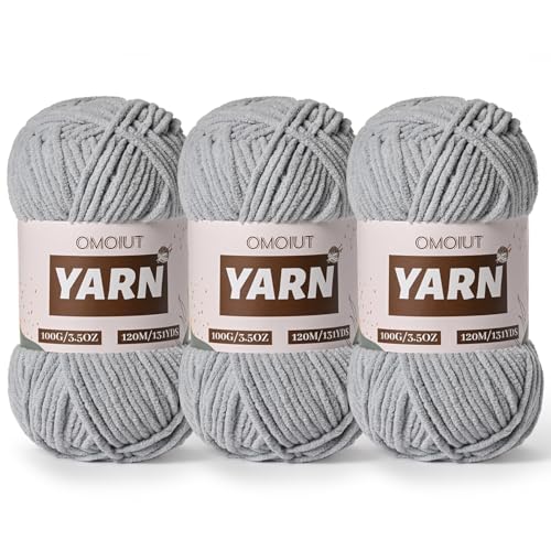 3 Packs Plush Chenille Chunky Crochet Yarn - Baby Yarn for Crocheting Soft - Velvet Yarns Knitting for Blankets Crafts - Fluffy Amigurumi Yarns 300g / 393yd (3 Grayish) - color: 3 Grayish