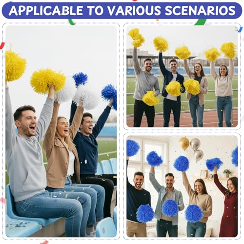 80PCS Pom Poms Cheerleading Sports Dance Spirit Plastic Cheer Pompoms with Handles Cheer Pom Poms Cheerleader Stuff for Cheering Squad Team Spirited Sports Game Dance Party - color: white