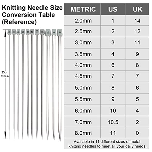 Aeelike 11 Pairs Metal Knitting Needle Set, 2mm-8mm Knitting Needle, Type B - color: Color B, size: 25 cm