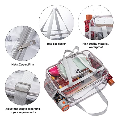 Clear Bags Stadium Approved,See Through Tote Bag+Shoulder Strap Large Transparent Bag - color: Large Size Grey