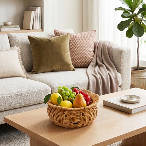 Prygew Rattan Yarn Bowl, 8 Yarn Balls Set Included | Handmade Large Crochet Bowl, Knitting Wool Ball Holder for Crochet Accessories, Gadgets Supplies, 9.4"D x 4.3"H