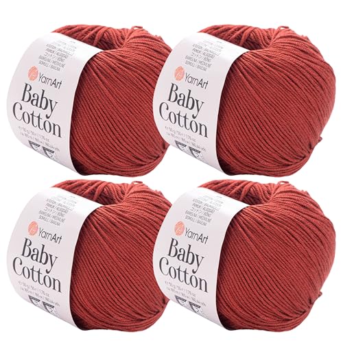 YarnArt Baby Cotton Yarn 4-Pack – Soft Knitting Yarn for Baby & Summer, 50% Cotton 50% Acrylic, 1.76 Oz Each, 180.44 Yds/Skein – Ideal for Amigurumi & Crochet Projects (429) - color: 429