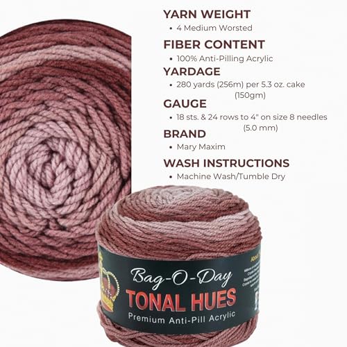 Mary Maxim Bag-O-Day Tonal Hues Ombre Yarn for Crocheting and Knitting, Medium Worsted Weight Anti-Pilling Acrylic Yarn Cake - 280 Yards, 5.3 OZ, Miracle on Earth - color: Miracle on Earth