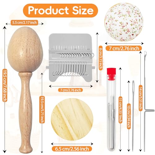 Mini Darning Loom,Egg Knitting Patch Kit with 14 Hooks Small Weaving Loom 13 Pcs Large Eye Needles 50 Color Threads for Handcraft DIY Weaving Repair Tool Darning Kit for Beginners Mending Jeans Socks - color: Egg-14 Hook