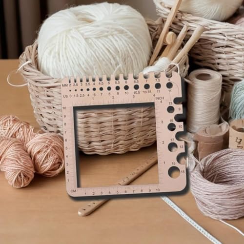 Crochet Gauge Ruler Stitch Counter Spinning Wheel Yarn Measuring Handmade Accessories Wooden Knitting Multi-Function Tool Square Knitting Accessories