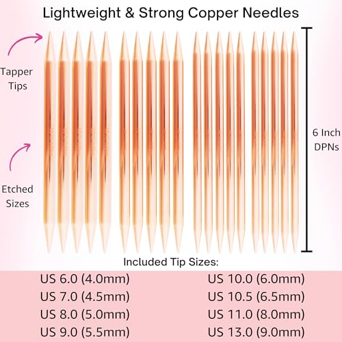 Lykke Cypra Large 6-inch DPN Knitting Needles Set | Large US 6, 7, 8, 9, 10, 10.5, 11, 13 Brown Case, Birchwood Semi-Sharp Tips, Project Bag - color: Cypra-with-Brown-Suede-Case