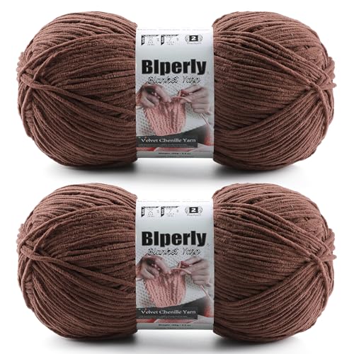 Skinny Chenille Yarn for Crocheting, #2 Brown Soft Baby Blanket Fluffy Yarn | 2 Pack of 314 Yds, 3.5 Oz Sport Fingering Weight Fine Yarn, Plush Thin Velvet Yarn for knitting Blankets, Amigurumi Yarns - color: Dark Brown
