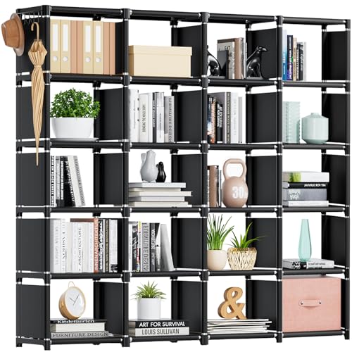 Mavivegue 20 Cube Book Shelf, Storage Organizer, Large DIY Bookcase, Metal Cube Bookshelf, Cubbies Closet Storage Organizer Shelves for Bedroom,Living Room,Home,Office - color: Black, size: 20-Grid