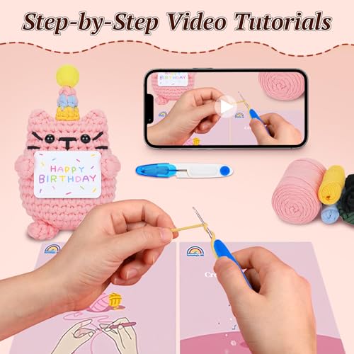 RUIOMII Cat Crochet Animal Kit for Beginners, Crochet Kits for Adults, Knitting Kit with Step-By-Step Video Tutorials - color: Cat
