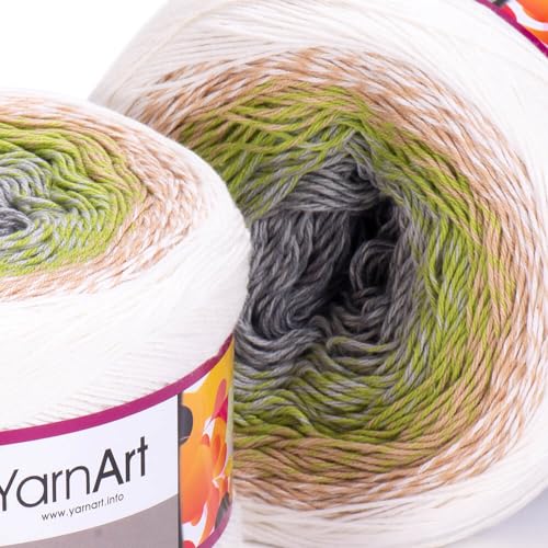 1 Skein/Pack Yarnart Flowers Gradient Yarn, Each Ball 8.8 Oz (250gr) / 1094 Yards (1000m), 55% Cotton 45% Acrylic, Superfine Fingering Weight for Knitting and Crochet, 274 - White Gray - color: 274 - White Gray