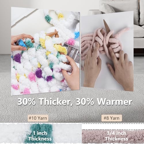 Cozyful Chunky Yarn for Hand Knitting - #10 Chunky Chenille Blanket Yarn, Jumbo Big Thick Chunky Yarns for Crocheting, Tie Dye Bulky Knit Yarns, 8 Skein (20 yds 8 oz Each Skein), Rainbow & White - color: Rainbow & White