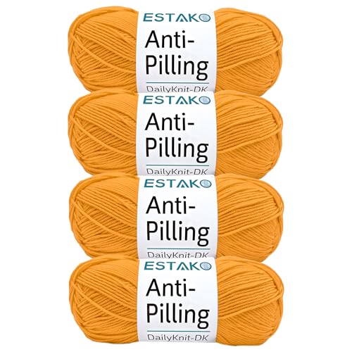 Estako DailyKnit-DK Anti-Pilling Soft Yarn, DK 3, Mustard Yellow, 4-Pack | crocheting projects, 100% acrylic, light weight, 400 g, 1092 yds, baby blankets, amigurumi, granny squares, machine washable - color: 80020 - Mustard Yellow, size: Pack Of Four