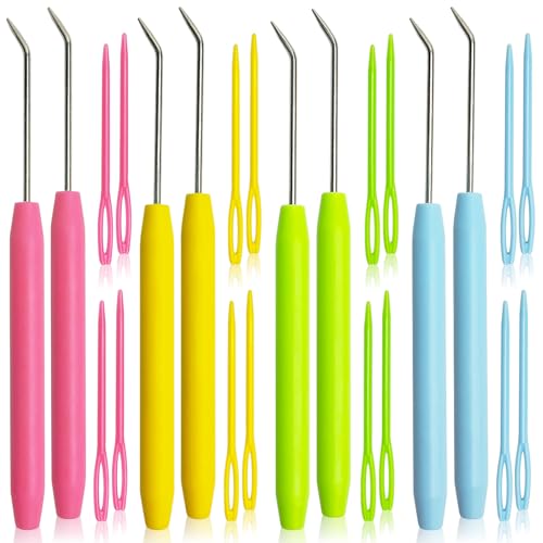 UCDRMA Knitting Loom Hook Refill Set, 8PCS Longer Stainless Steel Loom Knitting Hook (6in) with Comfortable Grip, Macaron-Colored Loom Crochet Hooks Kit & 16 Sewing Needles, Nice Crochet Loom Tools - color: Macaron-colored (8PC)