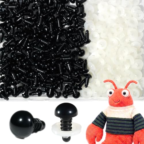 SEVENSUN 10mm Safety Eyes for Crocheting, 300pcs Black Crochet Eyes for Crochet Animals, amigurumi Eyes for Crafts, Craft Doll Eyes for amigurumi Stuffed Animals Eyes - size: 10mm