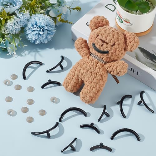 PH PandaHall Plastic Craft Mouth 100pcs Black Safety Mouth 2 Sizes Arc Shape Crochet Mouths Amigurumi Eyes Eyebrows with Washer for Large Plush Teddy Bear Crocheting Stuffed Animal Crafts, 40mm/55.5mm