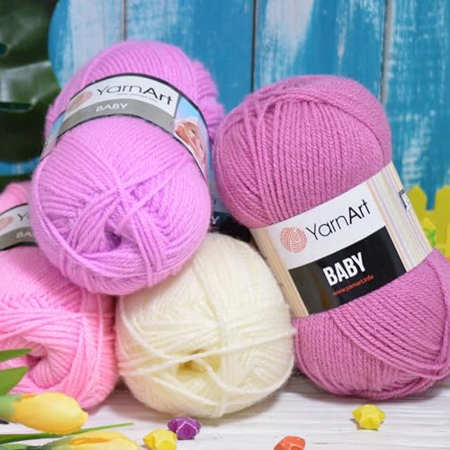 YarnArt Baby 100% Acrylic Knitting Yarn – 50g (150m) | Ultra-Soft & Lightweight | Baby & Kids’ Sensitive Skin Safe | Durable & Easy to Work with | Perfect for Knitting & Crochet (Baby, 649) - color: Baby Pink, style: Baby