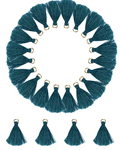 MSCFTFB 100 Pieces Mini Tassels Mala Tassel Kit with Jump Rings for Earring Necklace Jewelry Making Garland Keychain Charms Crafts Decorations(Teal) - color: Teal