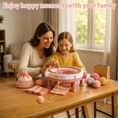 SENTRO Upgraded Knitting Machine 48 Needles,Smart Circular Crochet Machine | Powerful Knitting Kit with Gife Box, Knitting Gife for Adults Beginners, DIY Efficient Yarn Maker for Hat, Scarves, Socks - color: Upgraded 48Pink