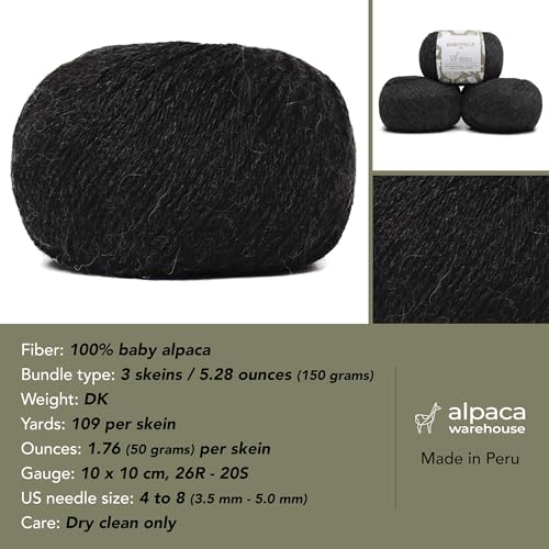 100% Baby Alpaca Yarn 3 Skeins 150g DK Weight Knitting Crochet Ch. Gray | Made in Peru with natural warmth and softness featuring 327yd of premium fiber ideal for scarves shawls sweaters and more - color: Charcoal Gray, size: DK