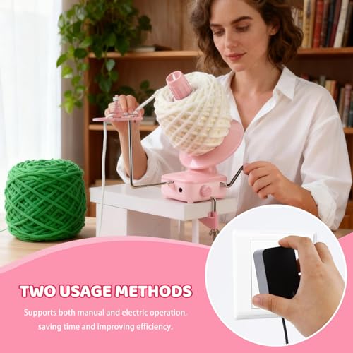 KAQRHFT Electric Yarn Winder Yarn Cake Winder Compact Weighing 7-10oz | Pink Automatic Yarn Ball Winder for Crocheting, Manual / Electric Mode, Stepless Speed, Efficient Large Capacity Yarn Cake - color: Pink